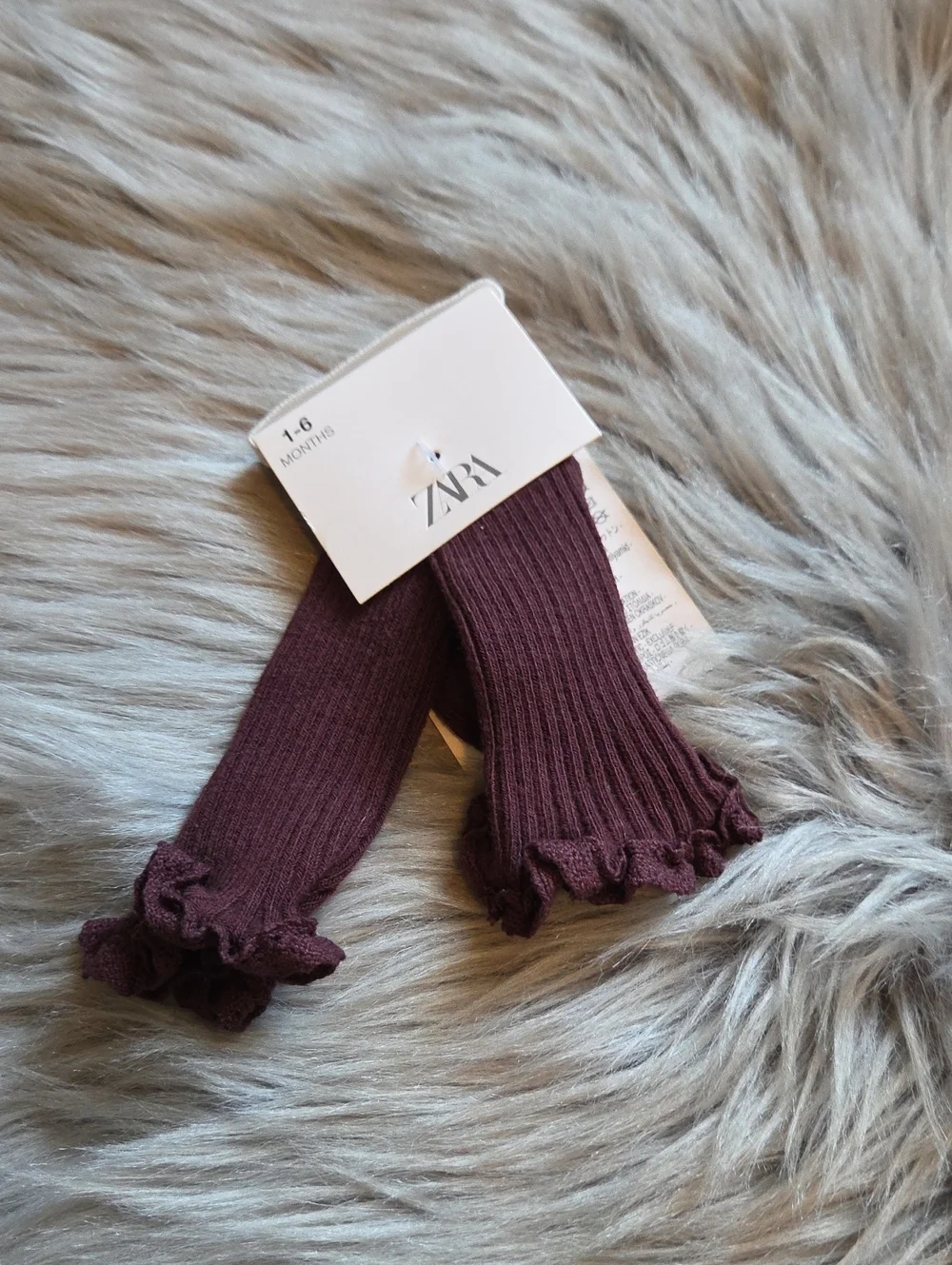 Nwt! Zara Kids Baby Girl Lace Trim Knee High Socks Burgundy